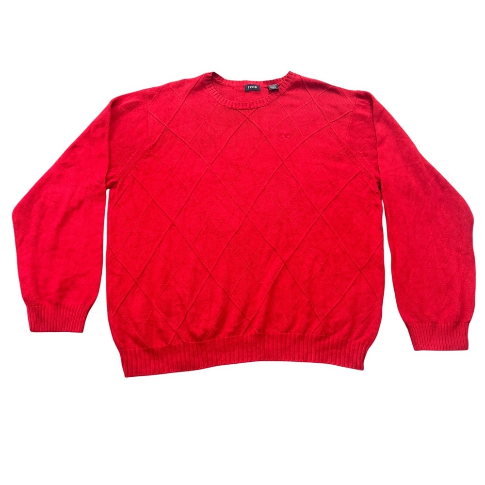 IZOD Mens‎ Red Diamond Textured Knit Crewneck Cotton Pullover Sweater XXL